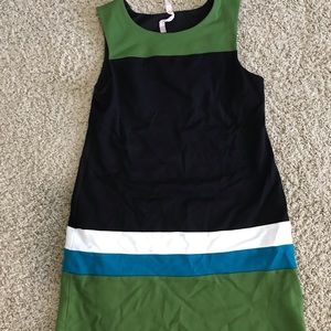 B44 Black & green dress with white & blue stripes